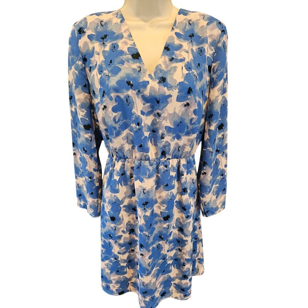 J. Crew Factory Long Sleeve V neck Blue Floral dress sz 4 coquette cottagecore